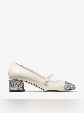 Jimmy Choo Cream/Silver Elisa Pumps with Glitter Toe and Heel